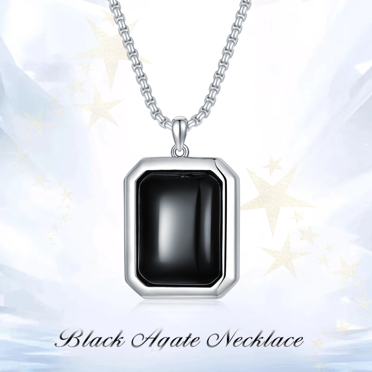 Sterling Silver Princess-square Shaped Agate Square Pendant Necklace-6