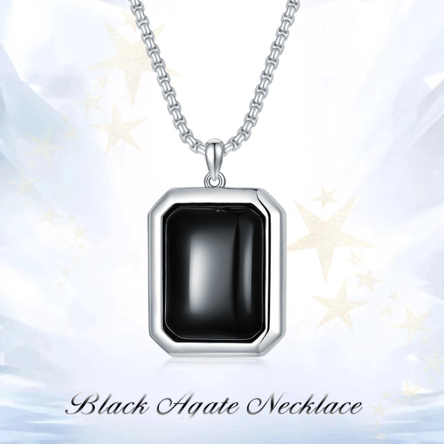 Sterling Silver Princess-square Shaped Agate Square Pendant Necklace-5