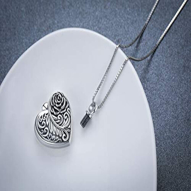 Sterling Silver Rose & Feather Urn Necklace for Ashes-3