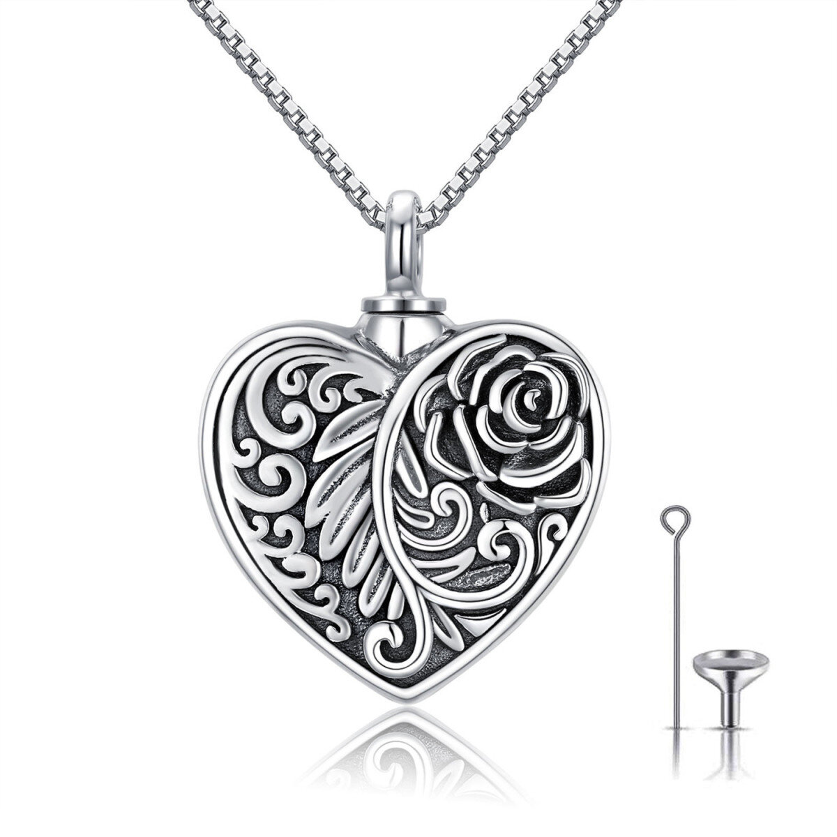 Sterling Silver Rose & Feather Urn Necklace for Ashes-1