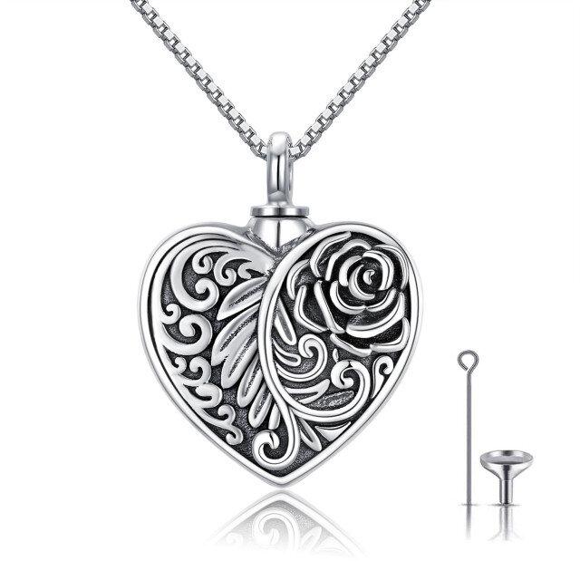 Sterling Silver Rose & Feather Urn Necklace for Ashes-0