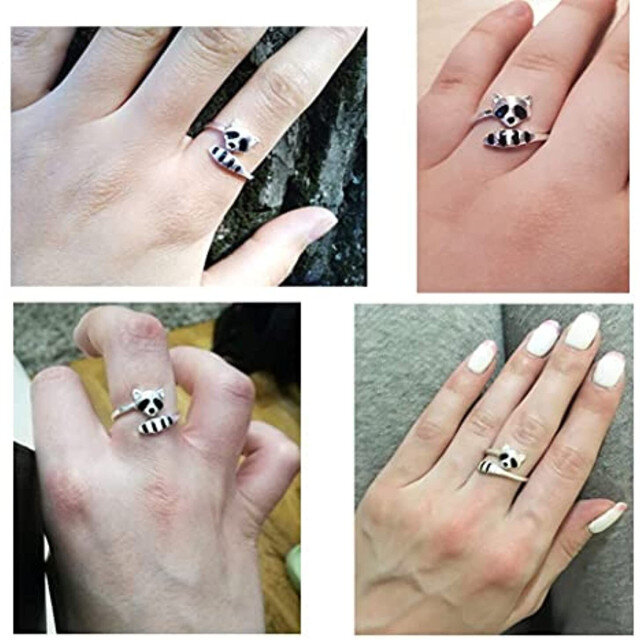 Anel de polegar de prata esterlina 925 Anel de guaxinim Anel aberto ajustável para mulheres-1