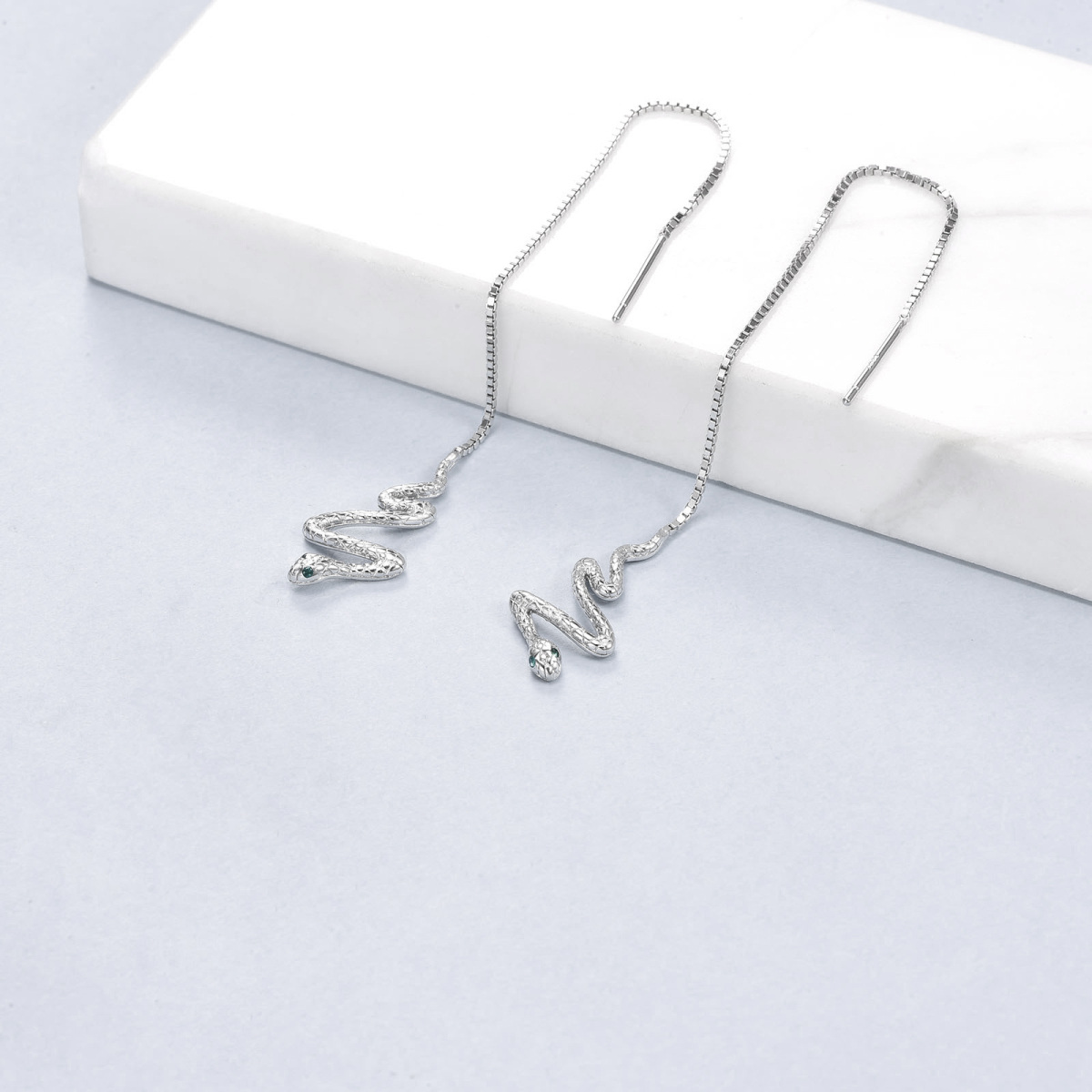 Sterling Silver Cubic Zirconia Snake Drop Earrings-3