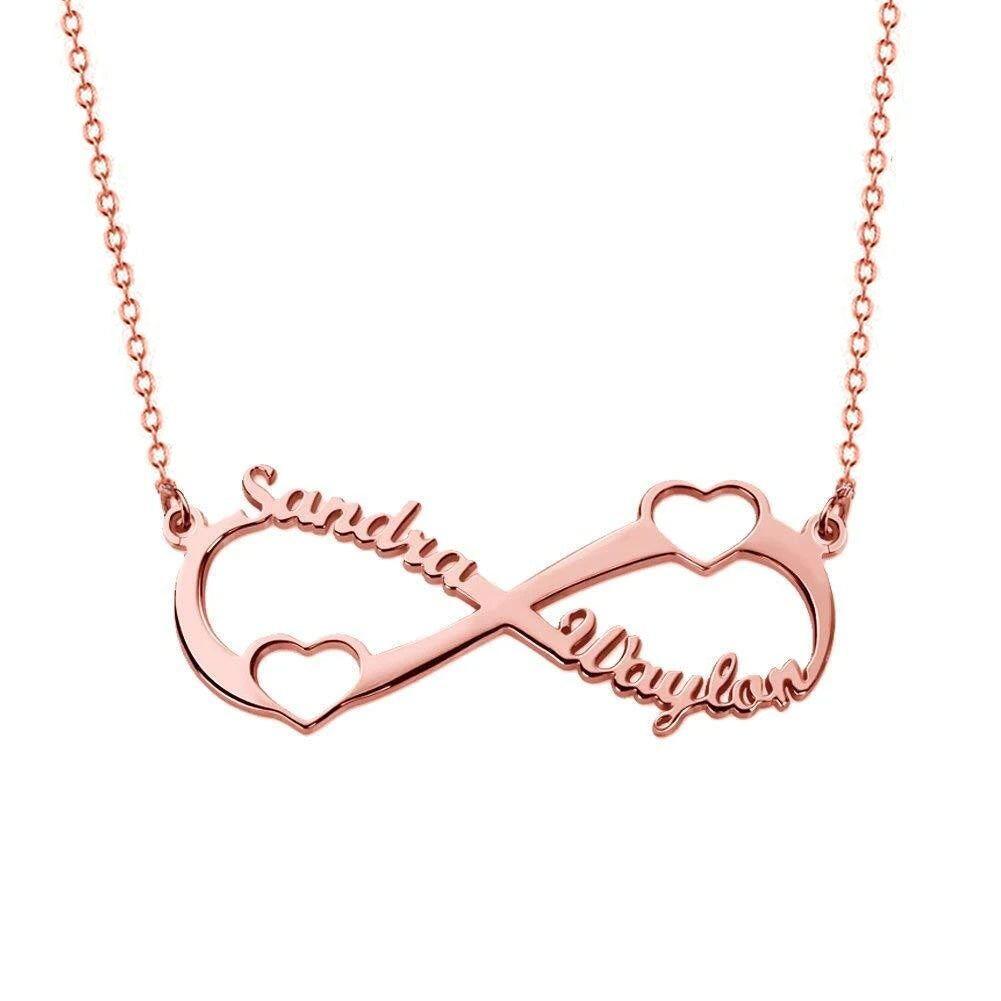 Sterling Silver with Rose Gold Plated Infinity Symbol Heart Personalized Classic Name Pendant Necklace-1