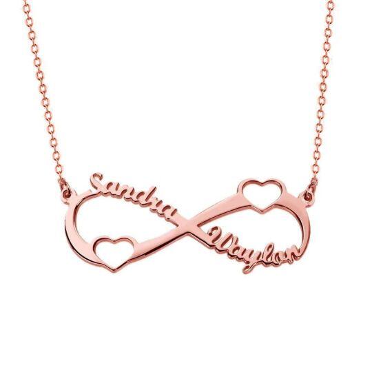 Sterling Silver with Rose Gold Plated Infinity Symbol Heart Personalized Classic Name Pendant Necklace