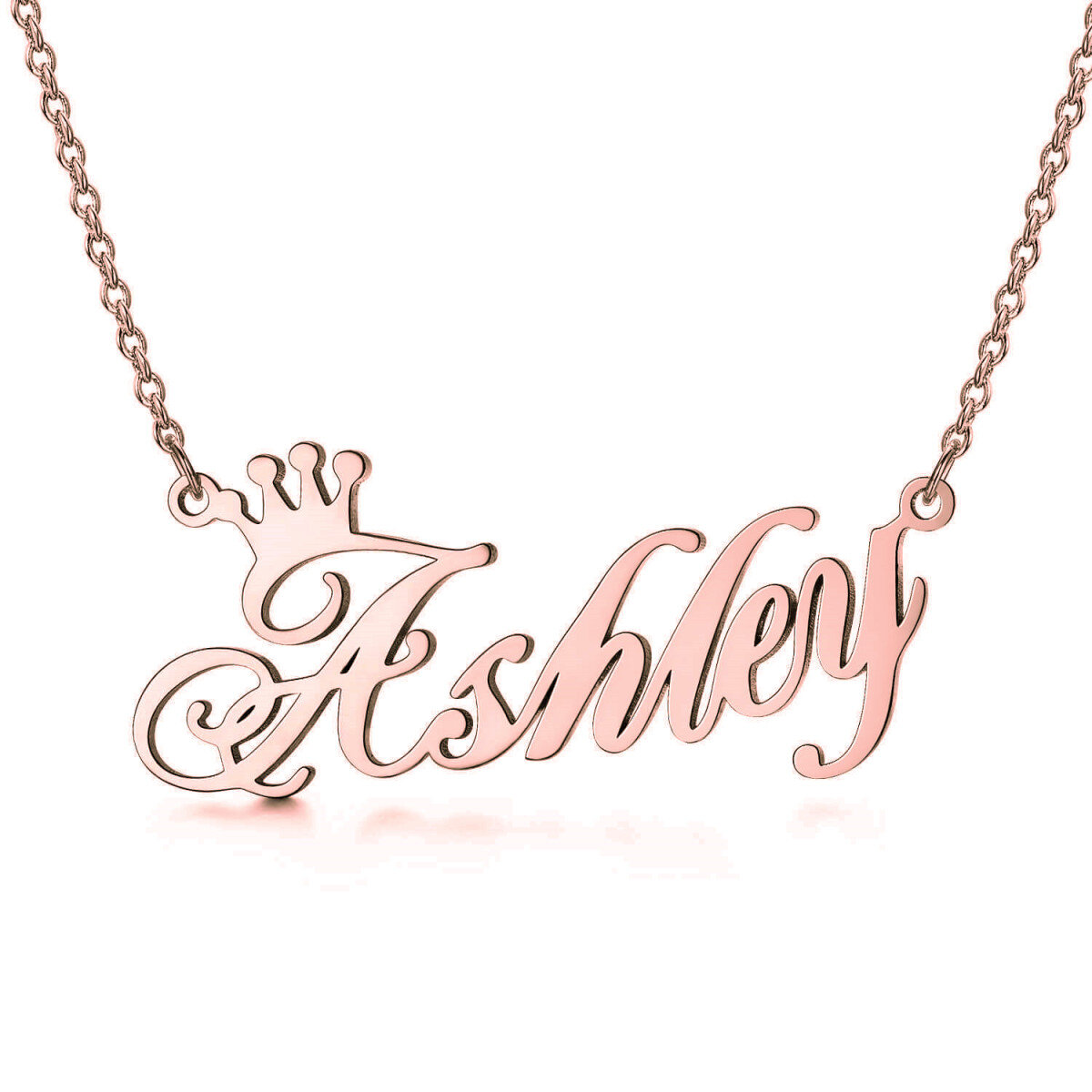 Sterling Silver with Rose Gold Plated Personalized Classic Name Pendant Necklace with Crown-1