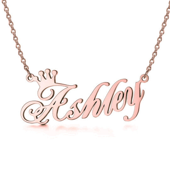 Sterling Silver with Rose Gold Plated Personalized Classic Name Pendant Necklace with Crown