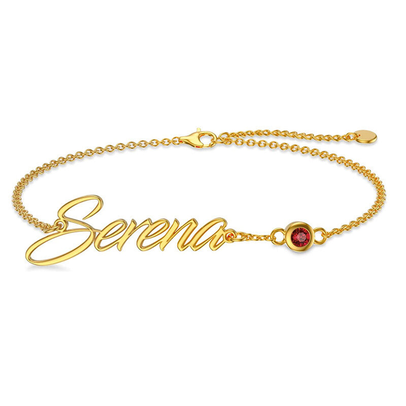 14K Gold Cubic Zirconia Personalized Birthstone & Personalized Classic Name Identification Bracelet-1