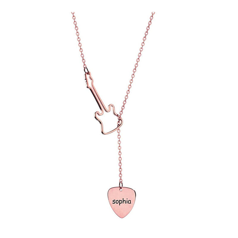 Sterling Silver with Rose Gold Plated Personalized Engraving & Guitar & Heart Adjustable Y Necklace-1