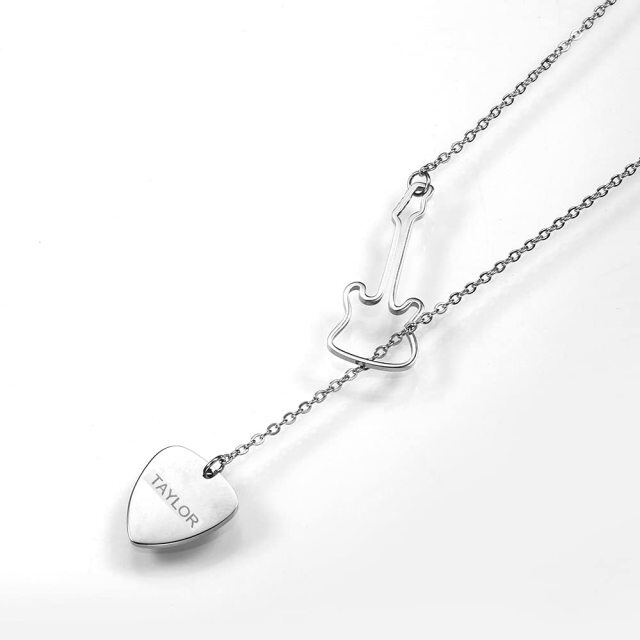 Sterling Silver with Rose Gold Plated Personalized Engraving & Guitar & Heart Adjustable Y Necklace-2
