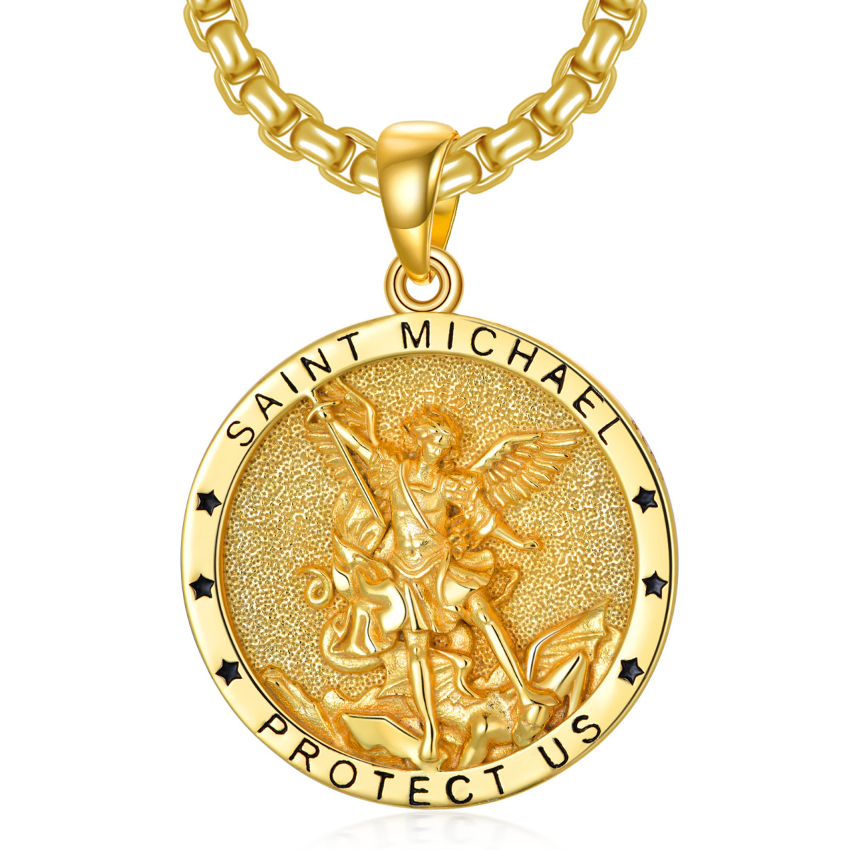 Collar colgante San Miguel de plata de ley con baño de oro amarillo con palabra grabada pa-1
