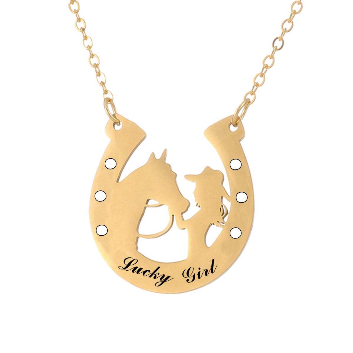 Sterling Silver with Rose Gold Plated & Personalized Engraving Horse Pendant Necklace-3