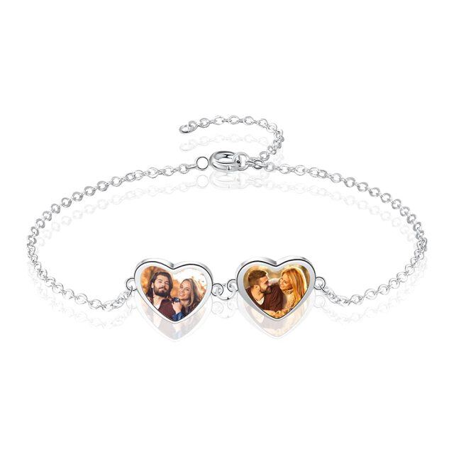 Sterling Silver Personalized Photo & Heart Pendant Bracelet-0