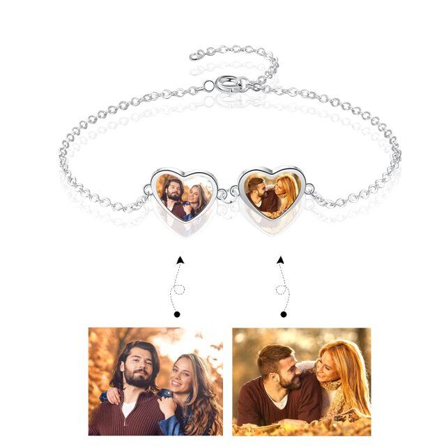 Pulsera de plata de ley personalizada con foto y colgante de corazón-1