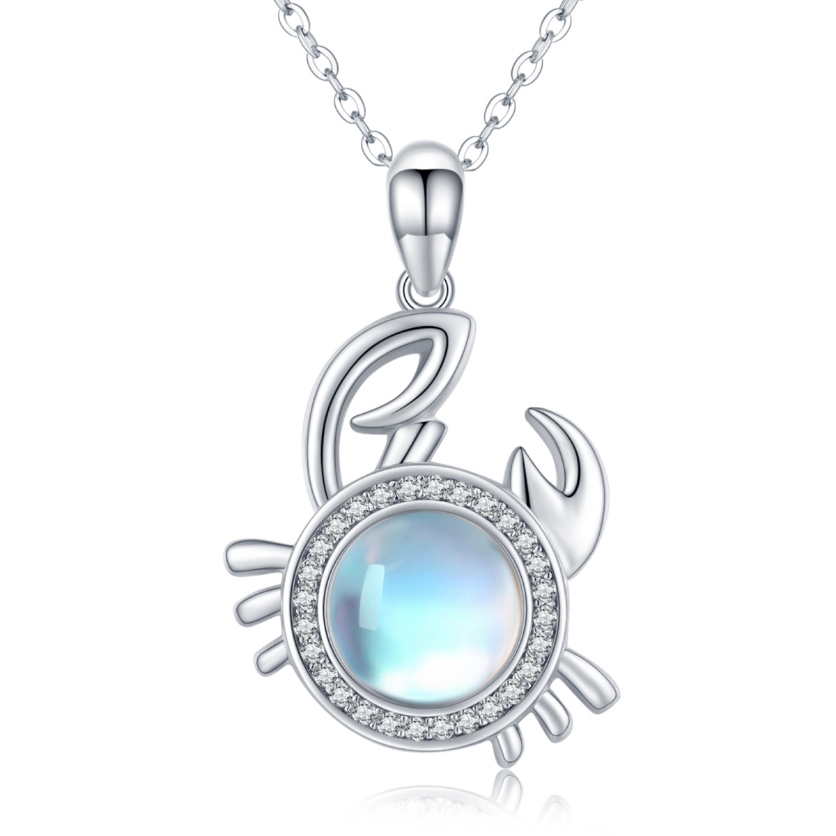 Sterling Silver Circular Shaped Moonstone Crab Pendant Necklace-1