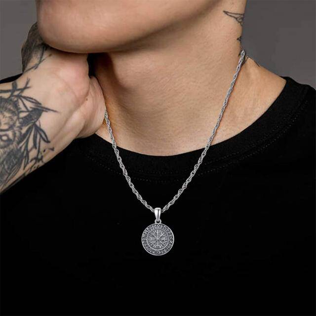 Gravação personalizada em prata esterlina e colar de pingente de runa viking para homens-1