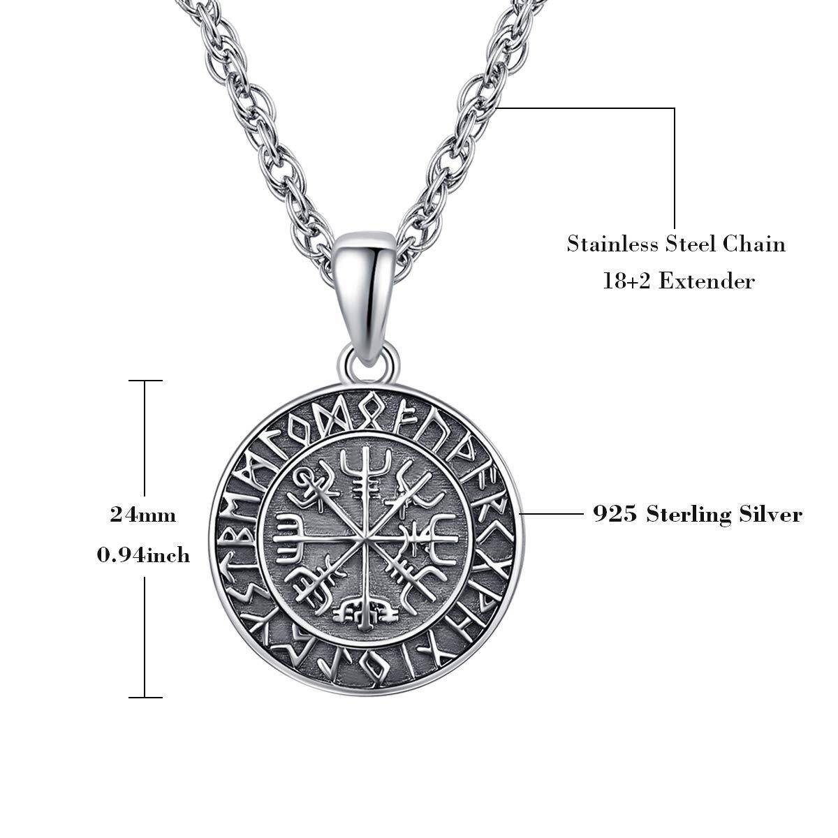 Sterling Silver Personalized Engraving & Viking Rune Pendant Necklace for Men-3