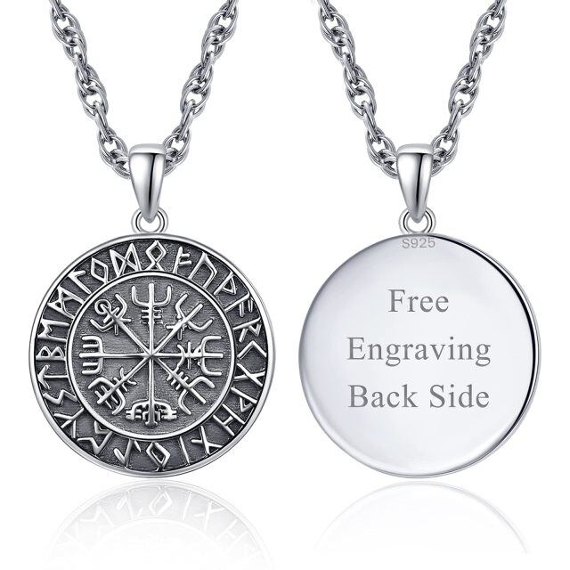 Sterling Silver Personalized Engraving & Viking Rune Pendant Necklace for Men-0