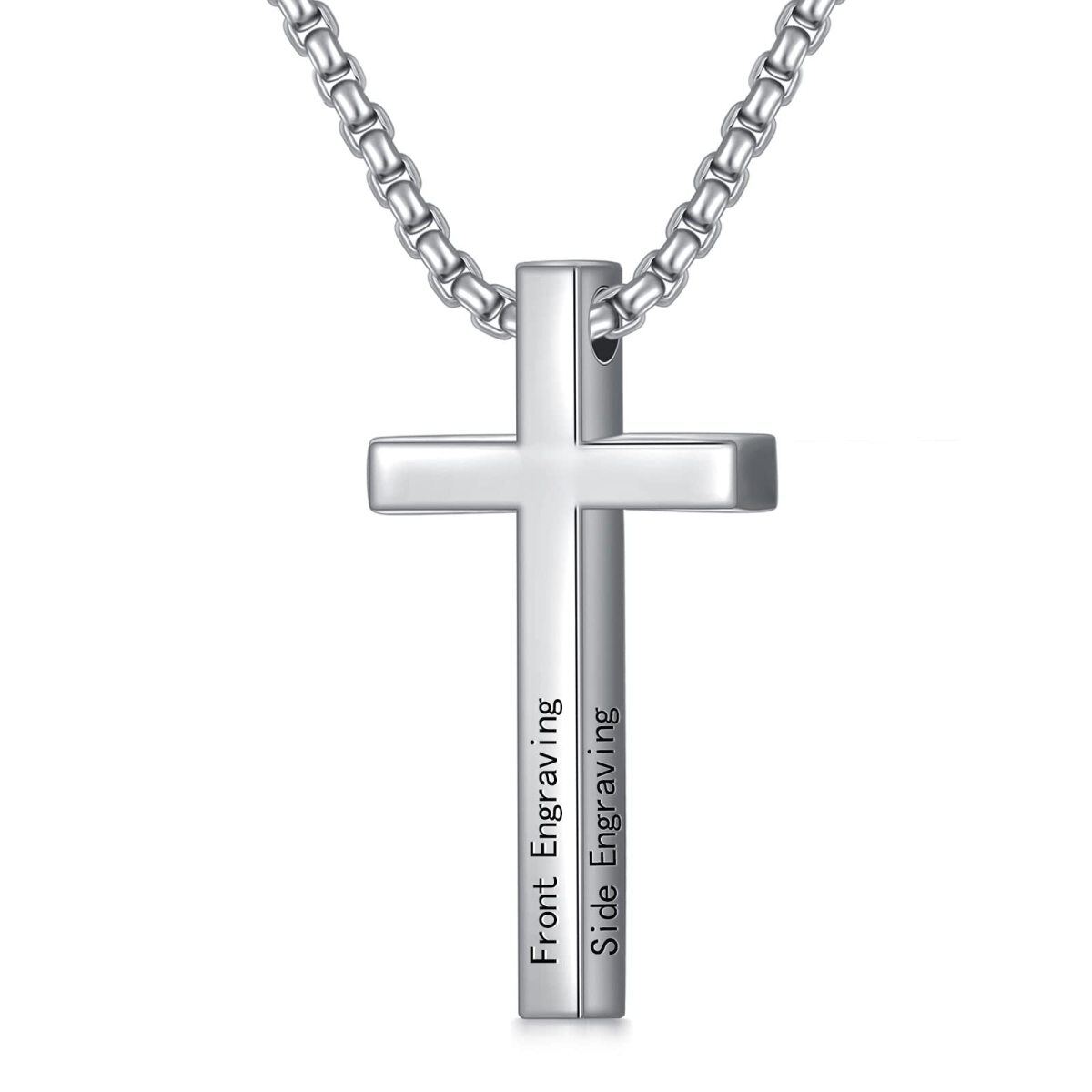 Sterling Silver Cross Bar Personalized Engraving Pendant Necklace-1