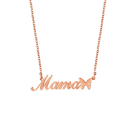 Sterling Silver with Rose Gold Plated & Personalized Classic Name Butterfly Pendant Necklace