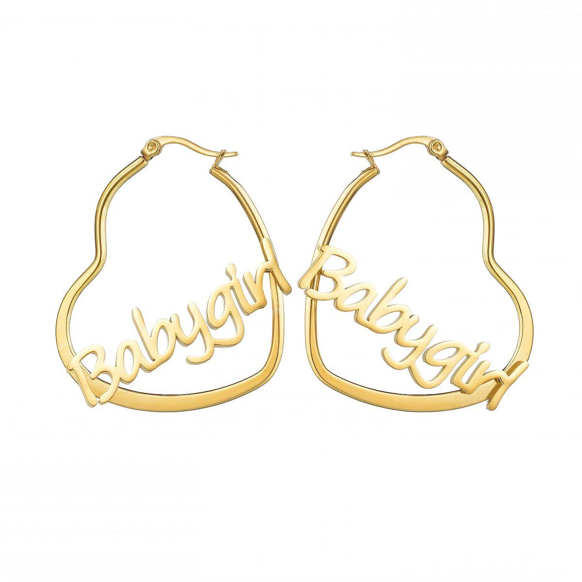 Sterling Silver with Yellow Gold Plated Personalized Classic Name & Heart Hoop Earrings-1