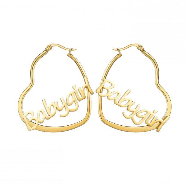 Sterling Silver with Yellow Gold Plated Personalized Classic Name & Heart Hoop Earrings-1