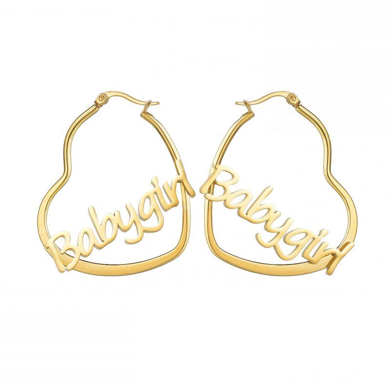 Sterling Silver with Yellow Gold Plated Personalized Classic Name & Heart Hoop Earrings