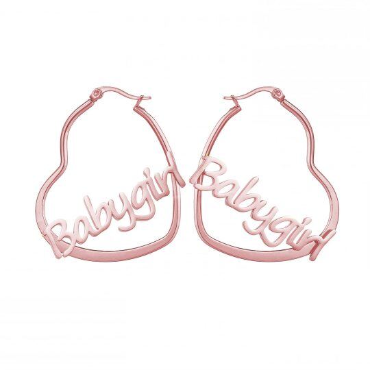 Sterling Silver with Rose Gold Plated Personalized Classic Name & Heart Hoop Earrings
