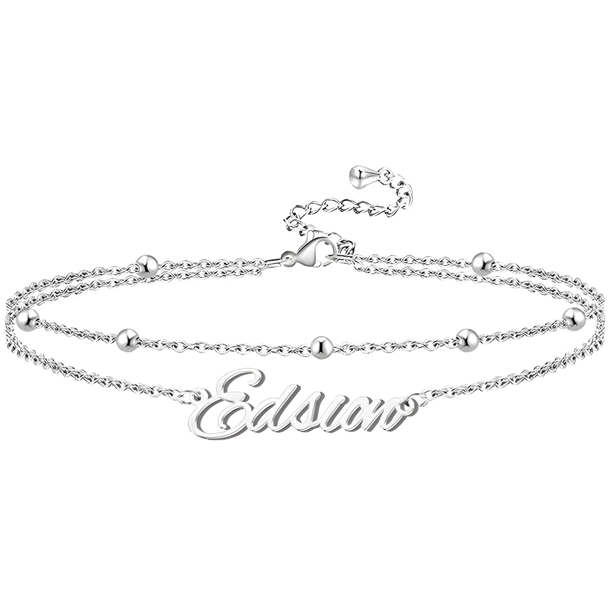 Sterling Silver Personalized Classic Name Multi-layered Anklet-1