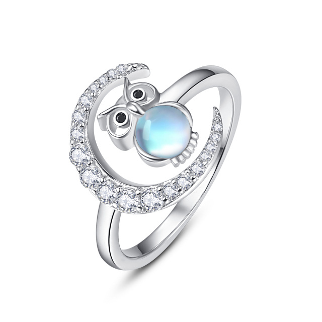 Sterling Silver Moonstone Owl Open Ring-0