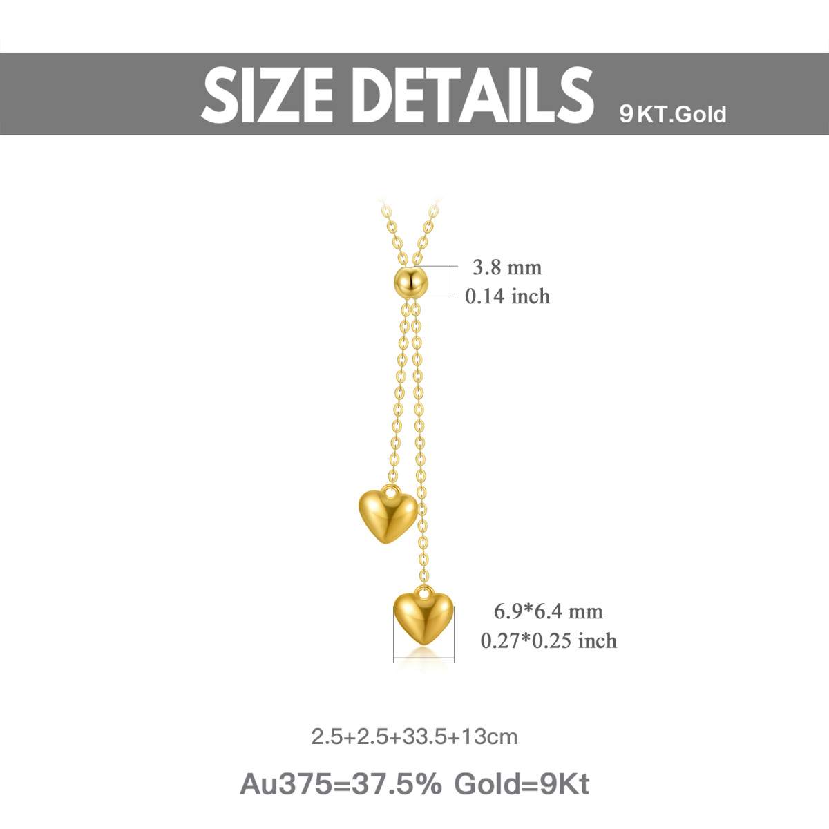 9K Gold Heart Adjustable Y Necklace-5