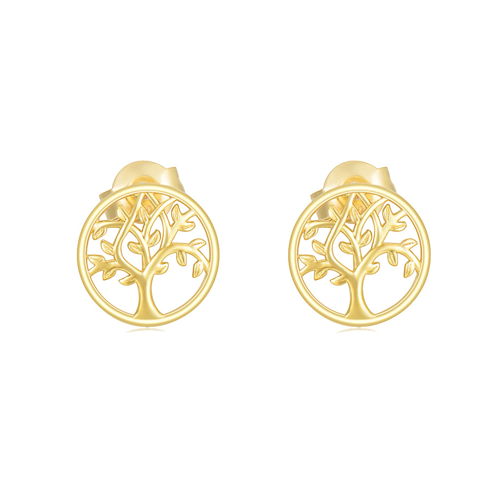 14K Gold Tree Of Life Stud Earrings-1