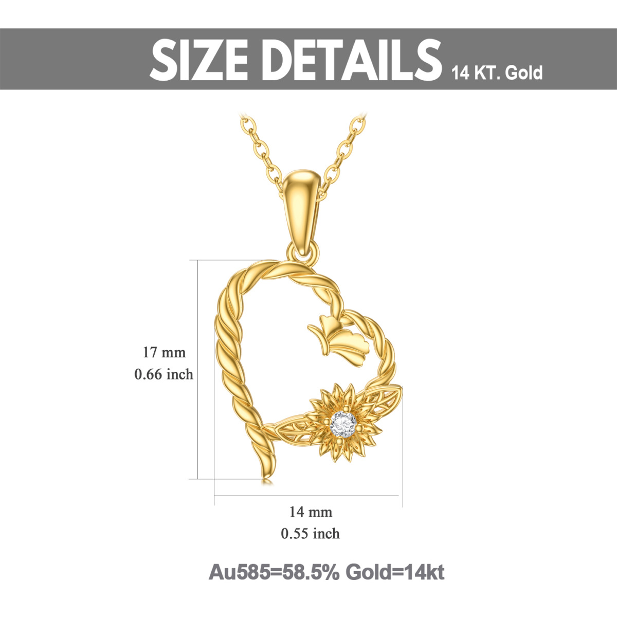14K Gold Circular Shaped Cubic Zirconia Heart Pendant Necklace-5