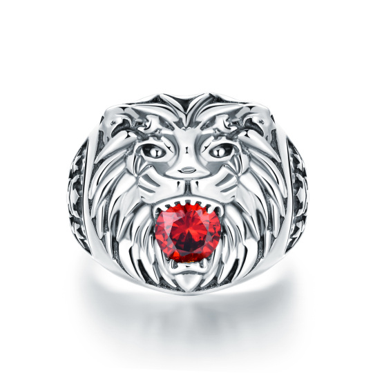 Sterling Silver Cubic Zirconia Lion Ring for Men