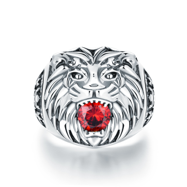 Sterling Silver Cubic Zirconia Lion Ring for Men-1