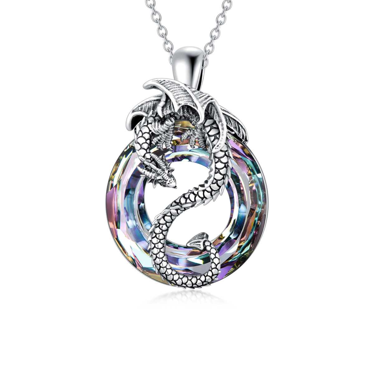 Sterling Silver Dragon Crystal Pendant Necklace-1