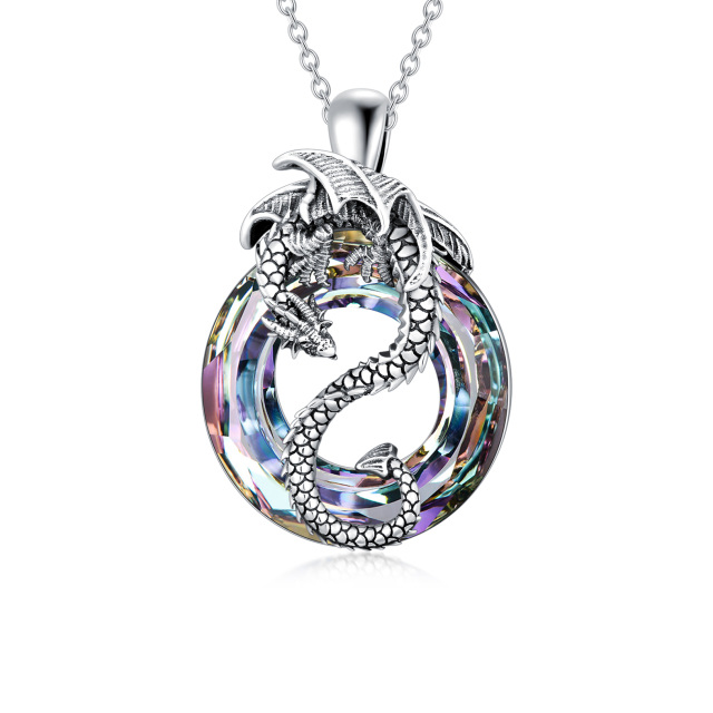 Sterling Silver Dragon Crystal Pendant Necklace-0