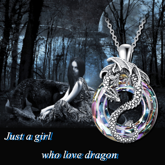 Sterling Silver Dragon Crystal Pendant Necklace-2