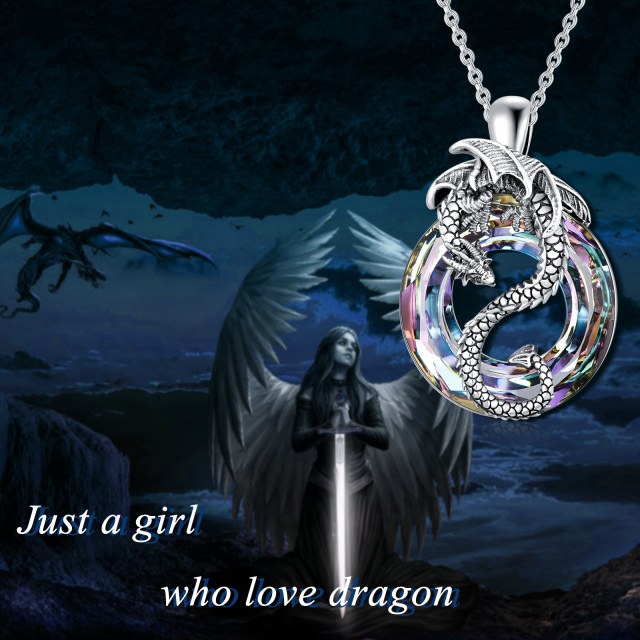 Sterling Silver Dragon Crystal Pendant Necklace-3