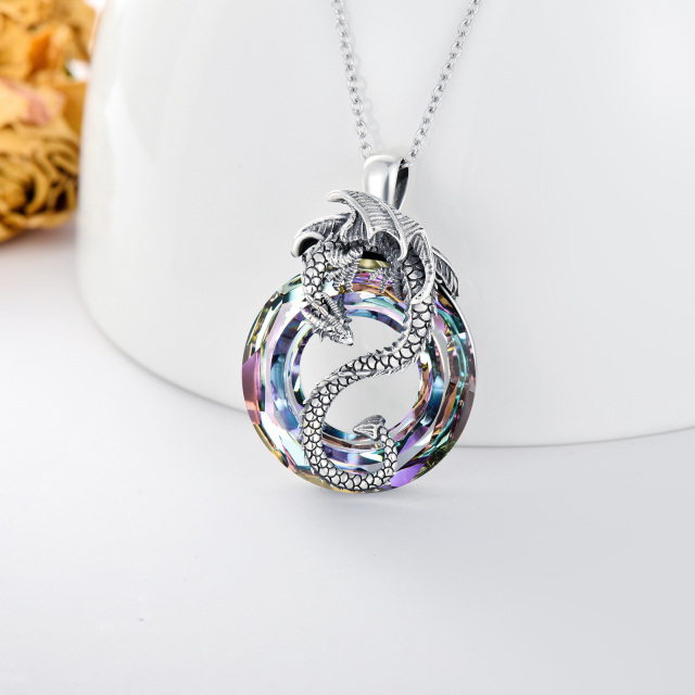 Sterling Silver Dragon Crystal Pendant Necklace-4