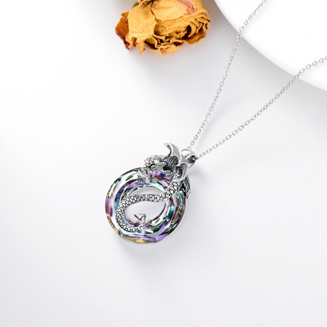 Sterling Silver Dragon Crystal Pendant Necklace-5