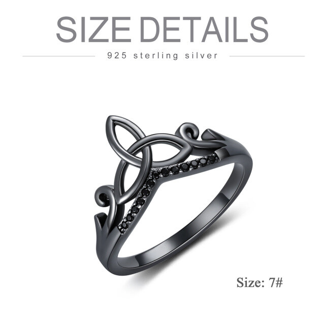 Sterling Silver with Black Plated Round Zircon Celtic Knot Ring-4