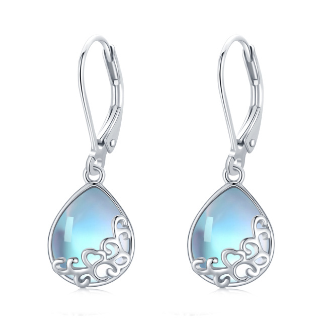 Sterling Silver Moonstone Drop Shape Lever-back Earrings-1