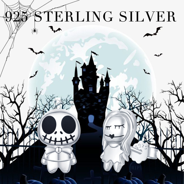 Sterling Silver Skull Stud Earrings-6