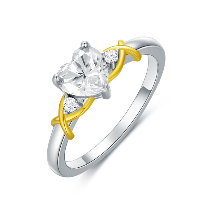 Anel de noivado com símbolo do infinito, prata esterlina, dois tons, formato de coração, moissanite, gravura personalizada-0