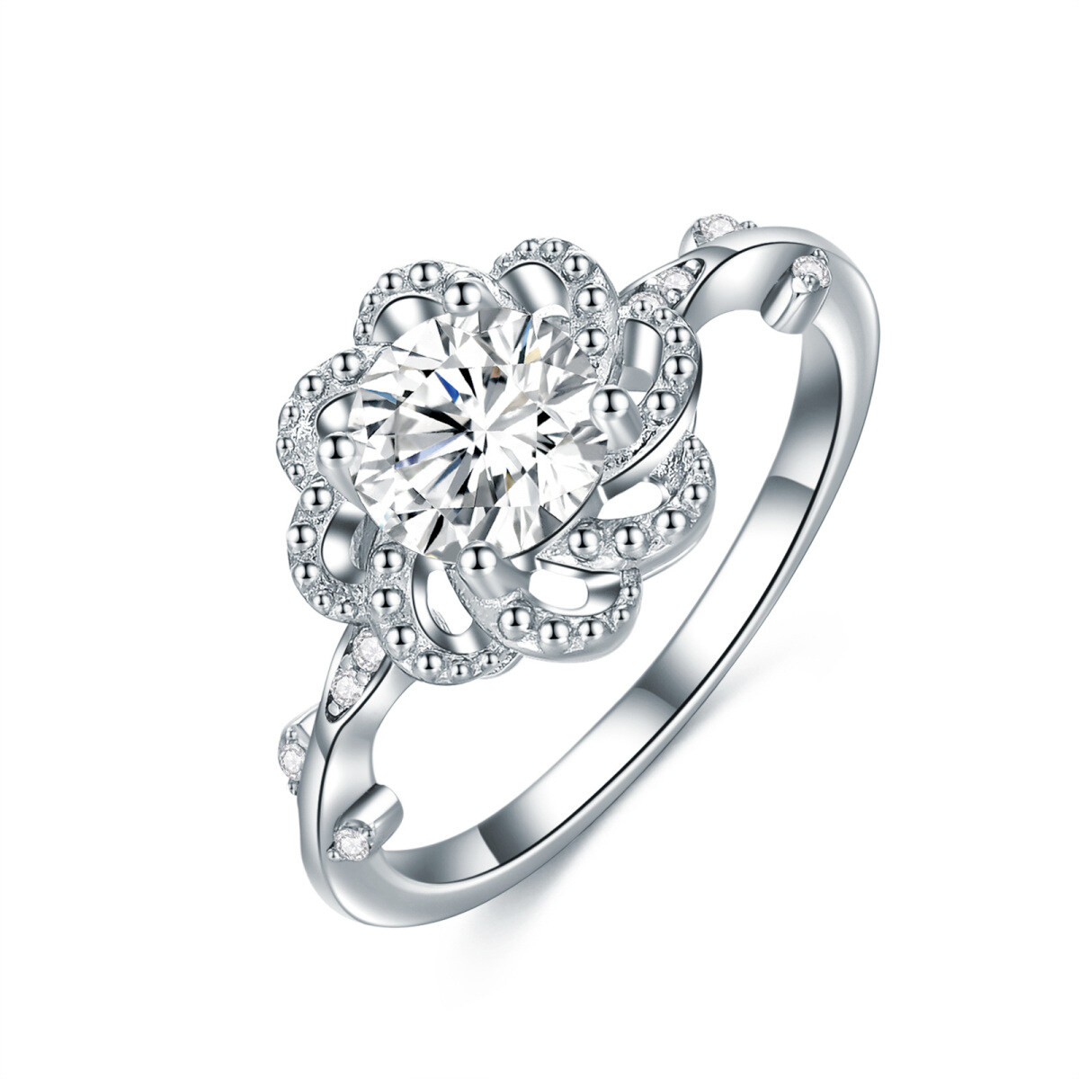 Sterling Silver Moissanite Rose Wedding Ring-1