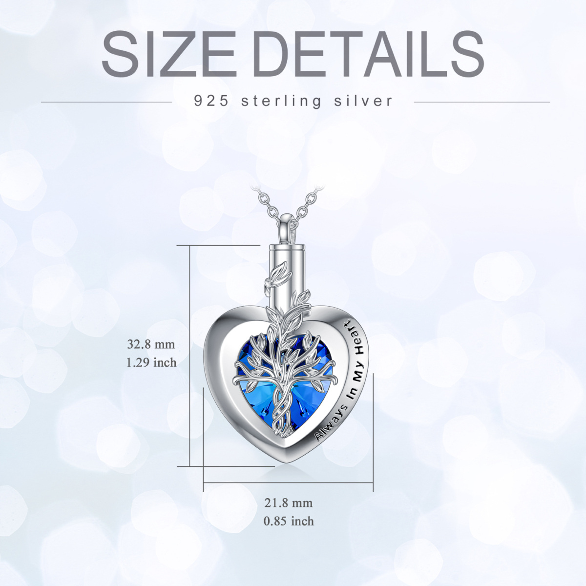 Sterling Silber Kristall Baum des Lebens & Herz Urne Halskette mit eingraviertem Wort-6