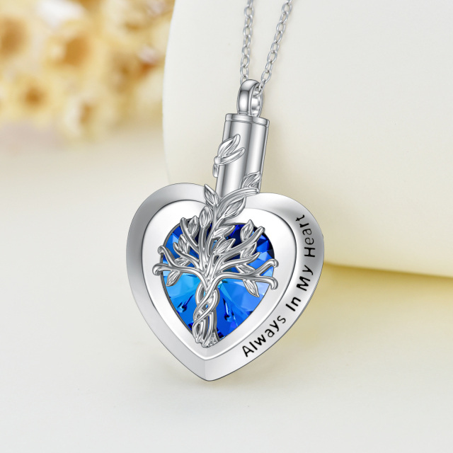 Sterling Silber Kristall Baum des Lebens & Herz Urne Halskette mit eingraviertem Wort-3