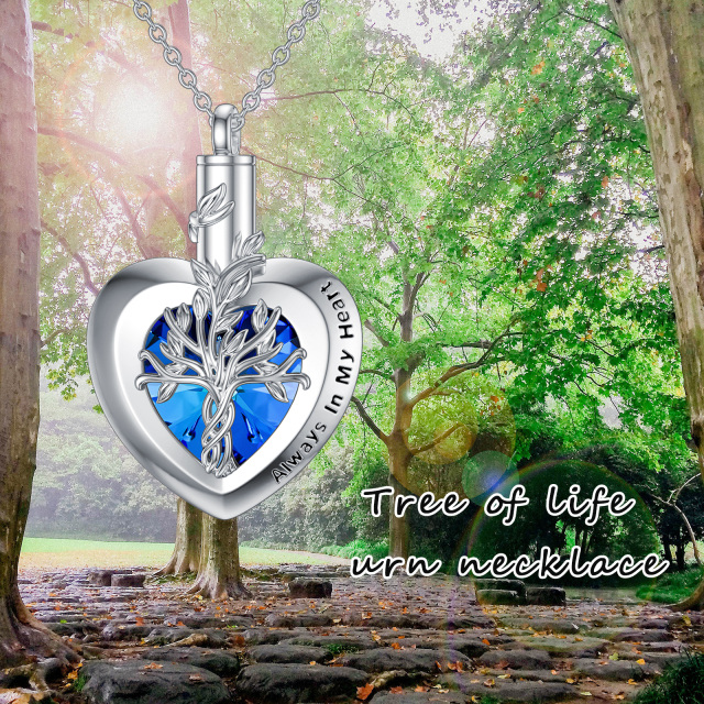 Sterling Silver Crystal Tree Of Life & Heart Urn Necklace for Ashes with Engraved Word-4