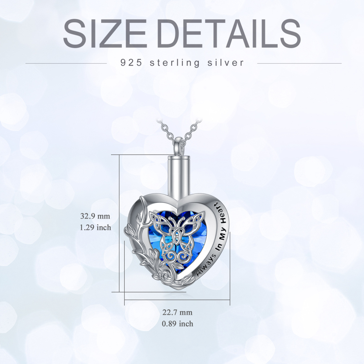 Sterling Silver Heart Shaped Butterfly Crystal Pendant Necklace-5